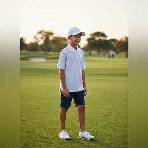 Nike Golf Boys Athletic White Polo with Thin Black Stripes Size Small